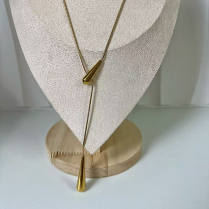 (C124)Collana saliscendi gocce allungate in acciaio inox