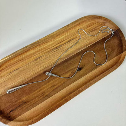 (C124)Collana saliscendi gocce allungate in acciaio inox