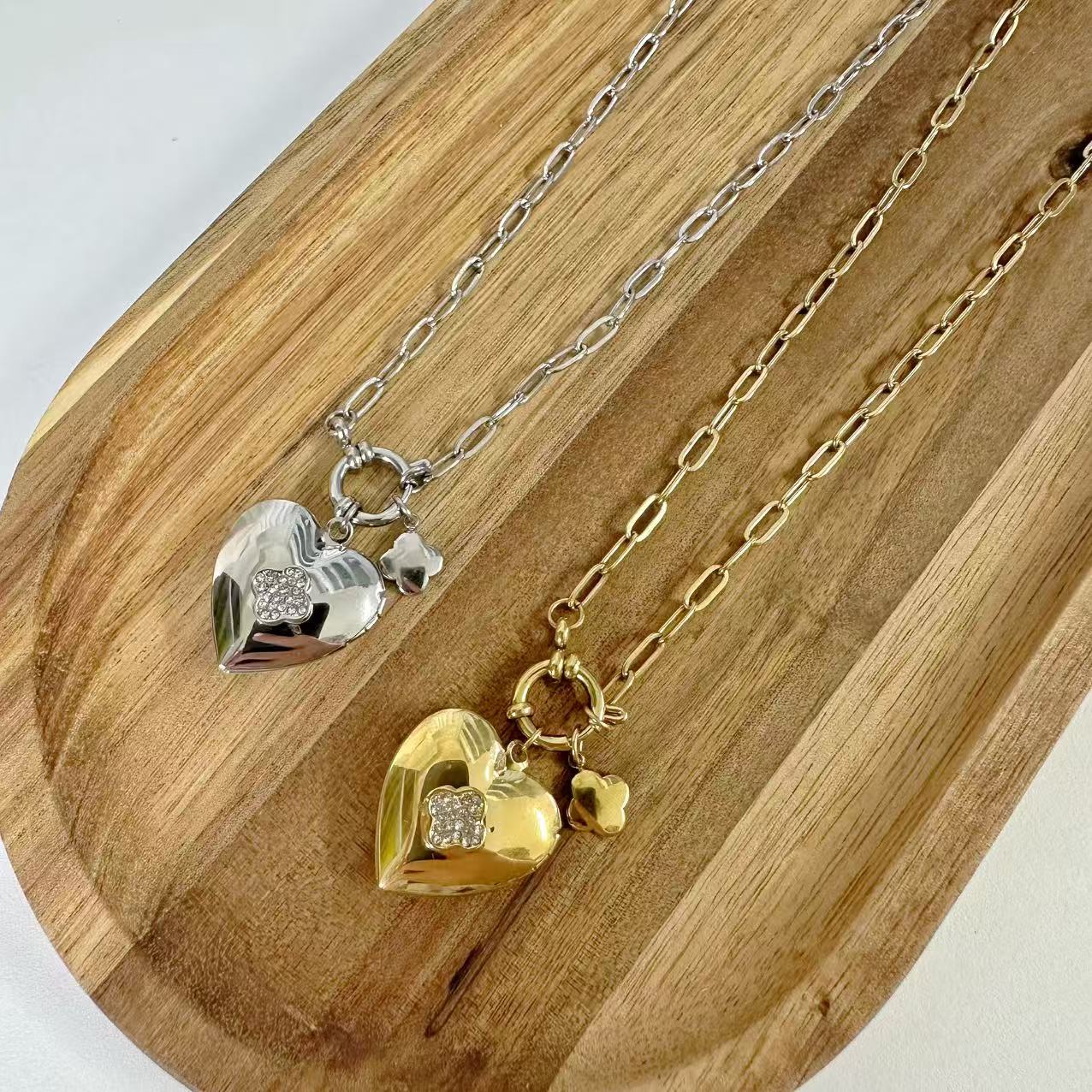 (C125)Collana cuore porta foto in acciaio inox