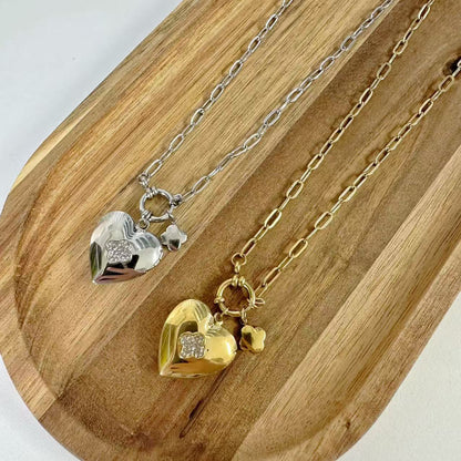 (C125)Collana cuore porta foto in acciaio inox