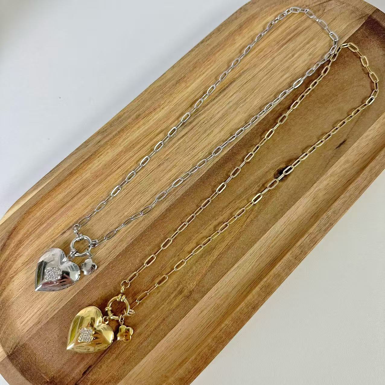 (C125)Collana cuore porta foto in acciaio inox