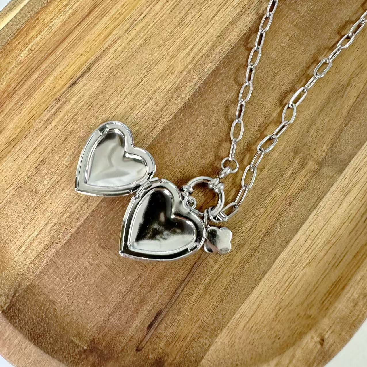 (C125)Collana cuore porta foto in acciaio inox