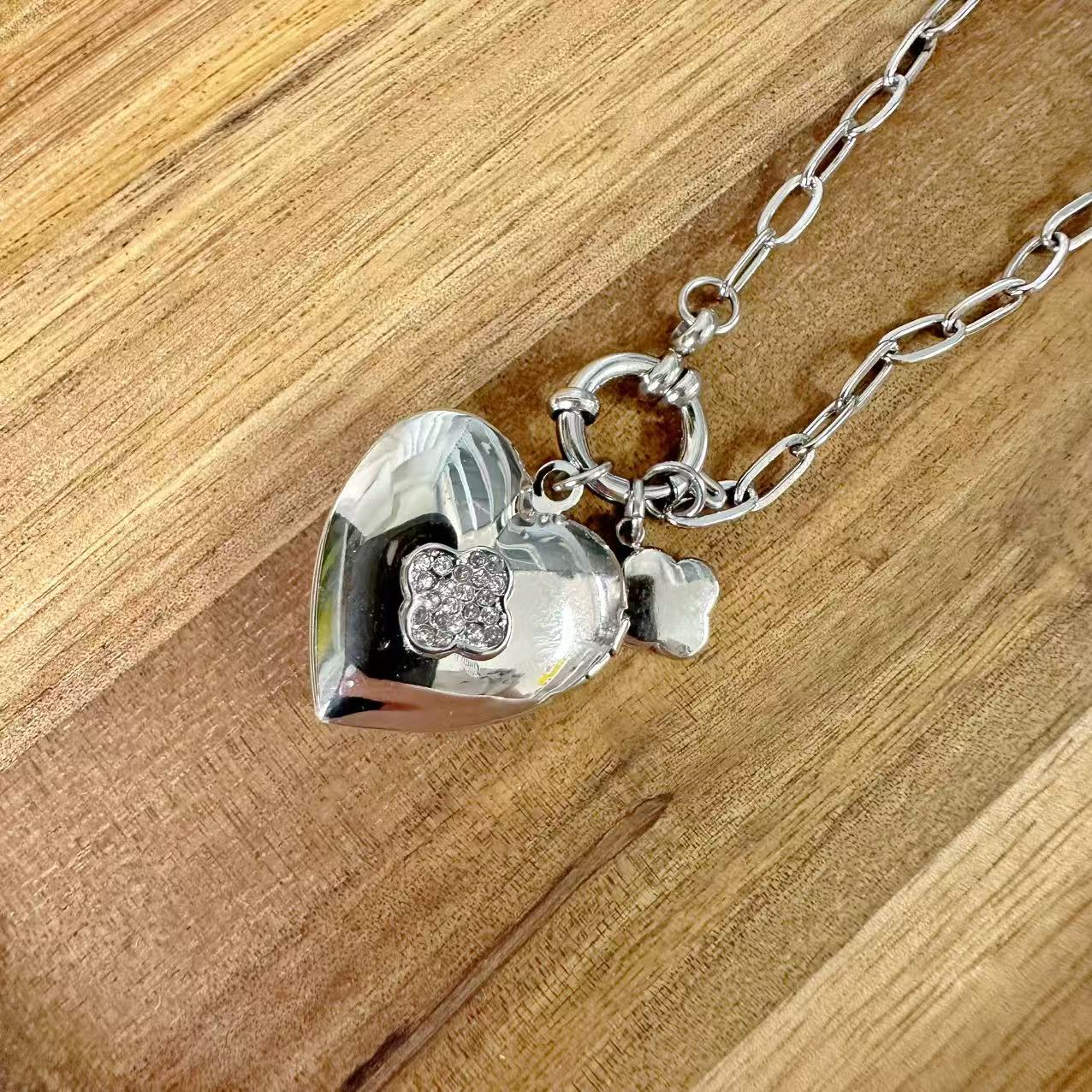 (C125)Collana cuore porta foto in acciaio inox