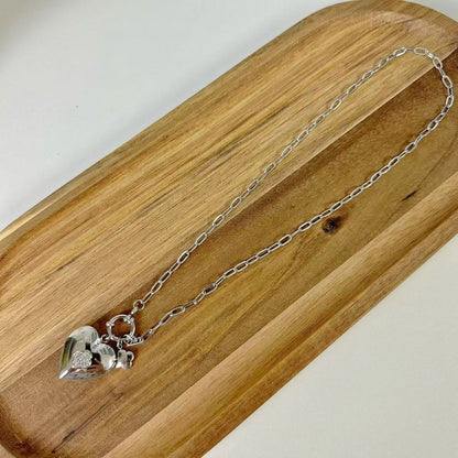 (C125)Collana cuore porta foto in acciaio inox