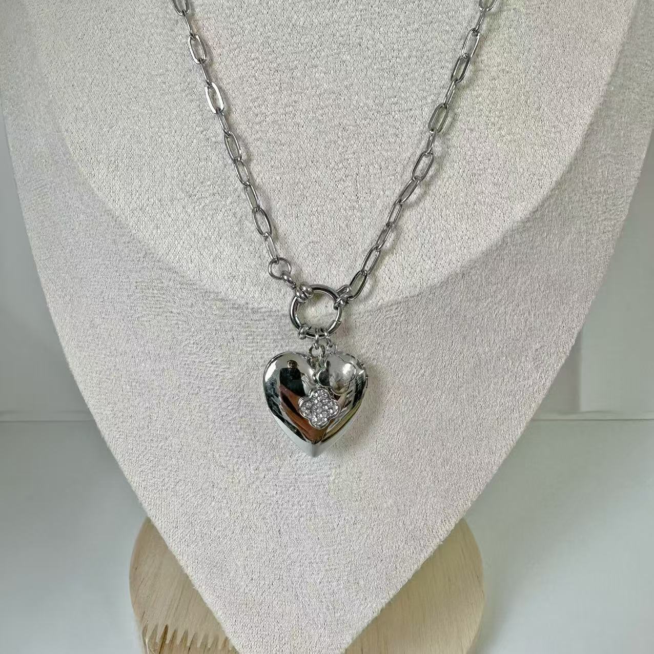 (C125)Collana cuore porta foto in acciaio inox