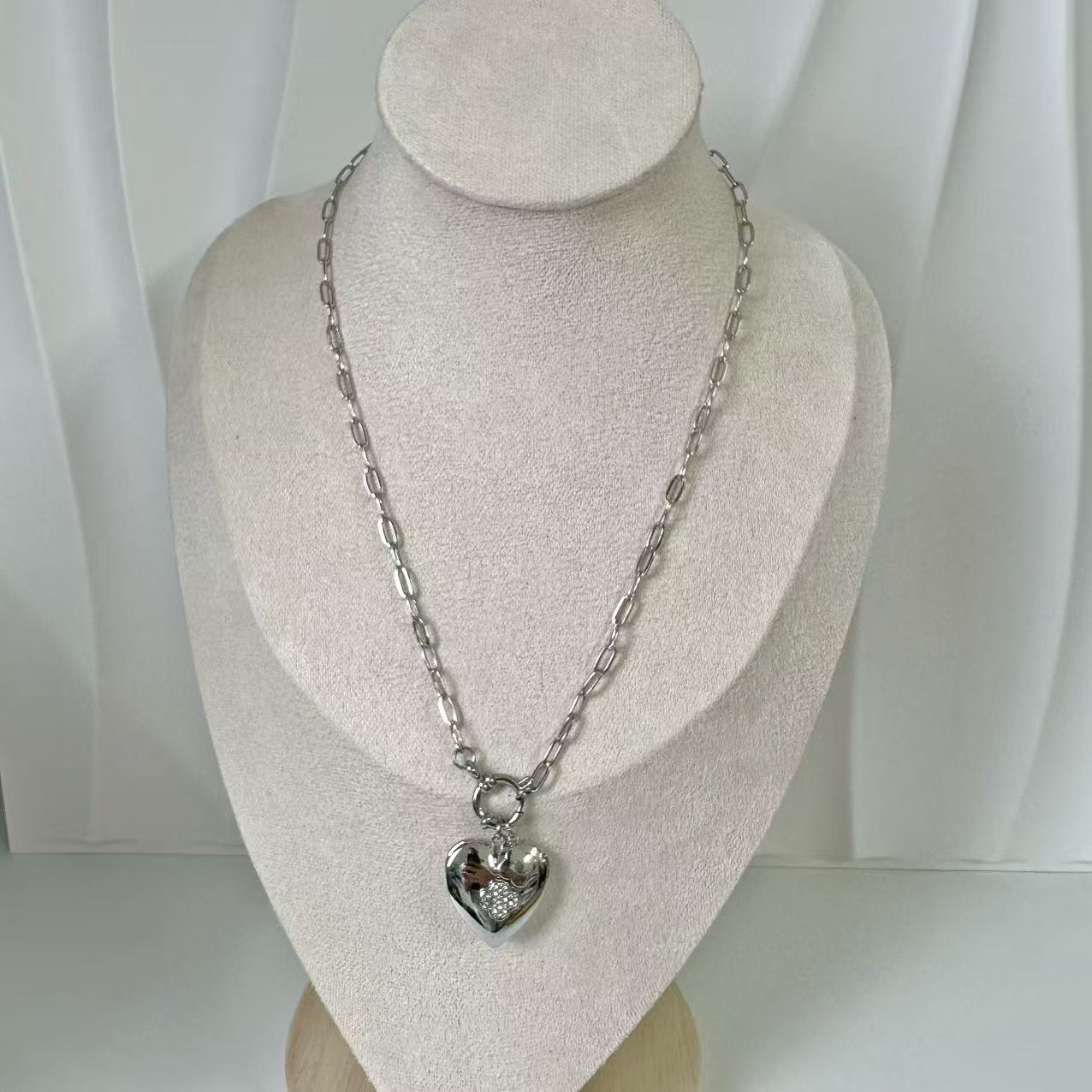 (C125)Collana cuore porta foto in acciaio inox