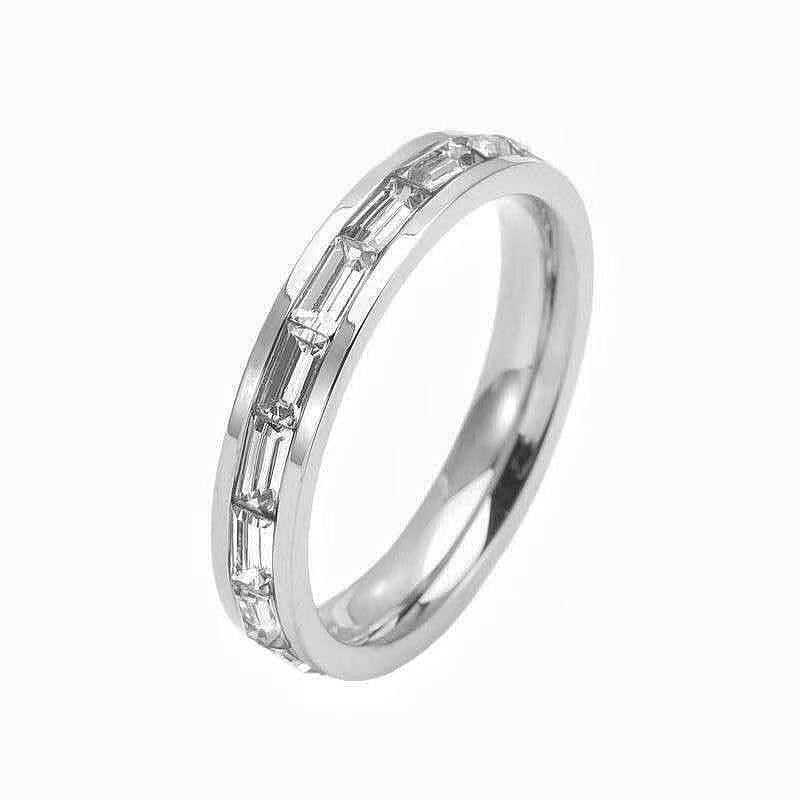 ANELLO FEDINA ZIRCONI RETTANGOLARE A MISURA DA DONNA IN ACCIAIO INOX