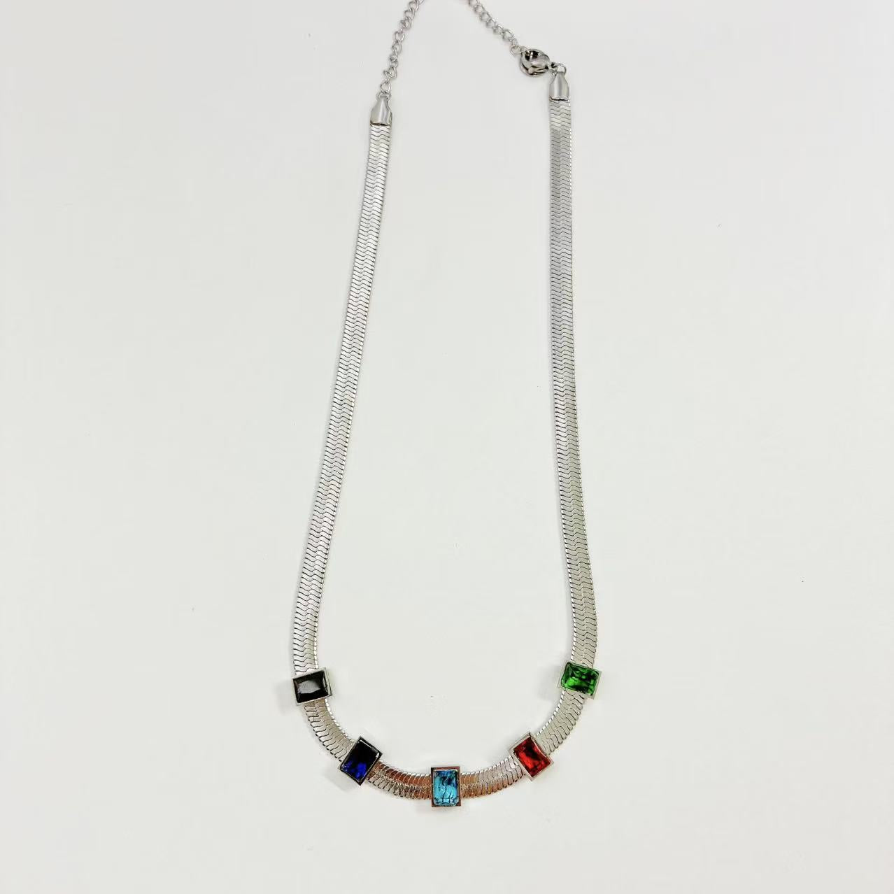 (C134) COLLANA SNACK SILVER CON ZIRCONI IN ACCIAIO INOX