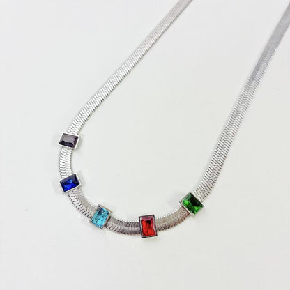 (C134) COLLANA SNACK SILVER CON ZIRCONI IN ACCIAIO INOX