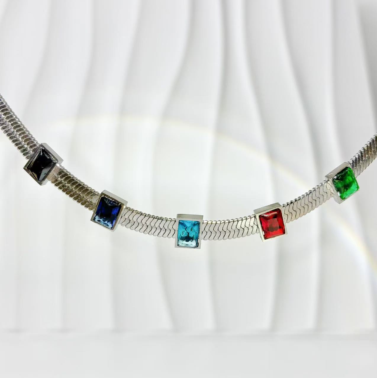 (C134) COLLANA SNACK SILVER CON ZIRCONI IN ACCIAIO INOX