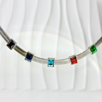 (C134) COLLANA SNACK SILVER CON ZIRCONI IN ACCIAIO INOX