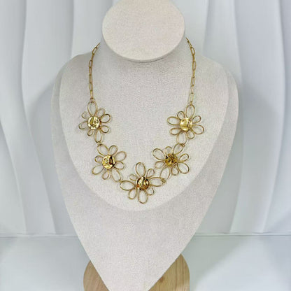 (C200)Collana fiori tutto in acciaio inox