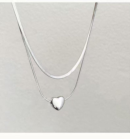 COLLANA DOPPIO FILO SNACK E CUORE IN ACCIAIO INOX DA DONNA