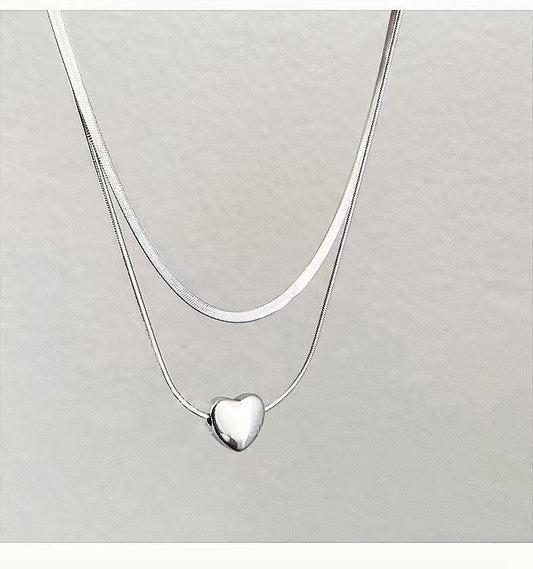 COLLANA DOPPIO FILO SNACK E CUORE IN ACCIAIO INOX DA DONNA