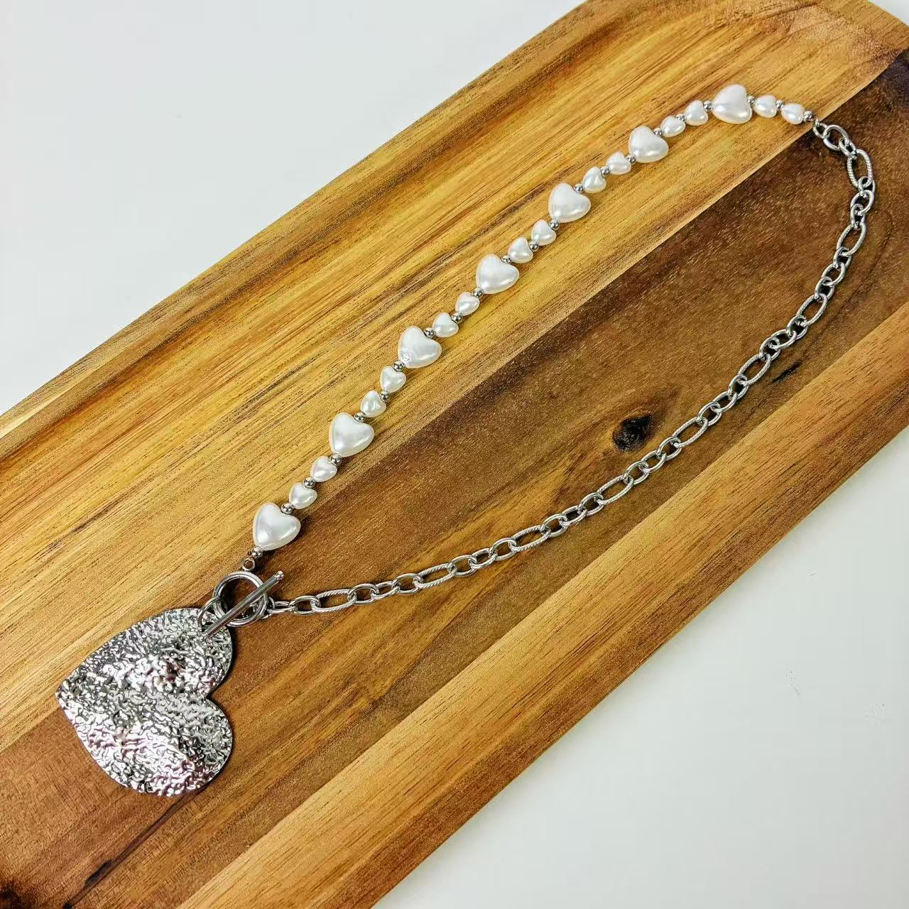 (C145) COLLANA SILVER CON CUORI IN ACCIAIO INOX