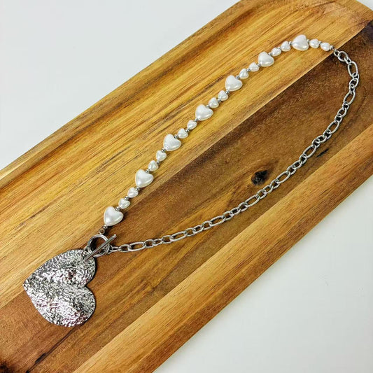 (C145) COLLANA SILVER CON CUORI IN ACCIAIO INOX