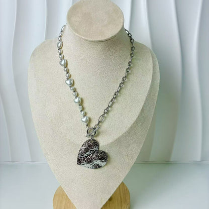 (C145) COLLANA SILVER CON CUORI IN ACCIAIO INOX