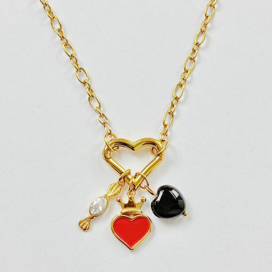 Collana “Queen of Hearts Duo” – Cuore Rosso, Cuore Nero &amp; Candy Charm