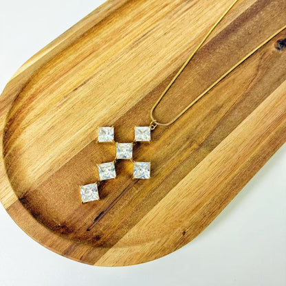 (C148) COLLANA CROCE ZIRCONE IN ACCIAIO INOX