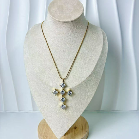 (C148) COLLANA CROCE ZIRCONE IN ACCIAIO INOX