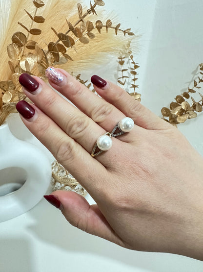 Anello con perla zircone regolabile acciaio inox (A67)