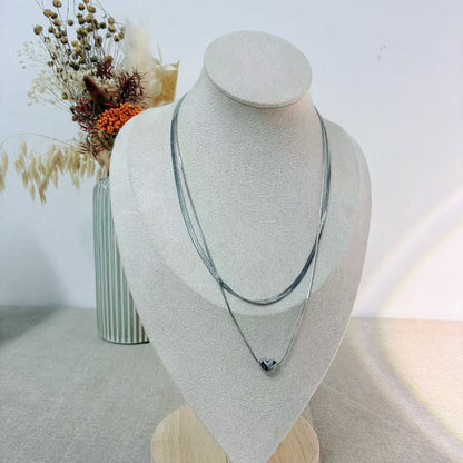 COLLANA DOPPIO FILO SNACK E CUORE IN ACCIAIO INOX DA DONNA