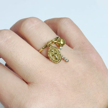 Anello con Ciondoli Croce e Medaglietta – Acciaio Inossidabile