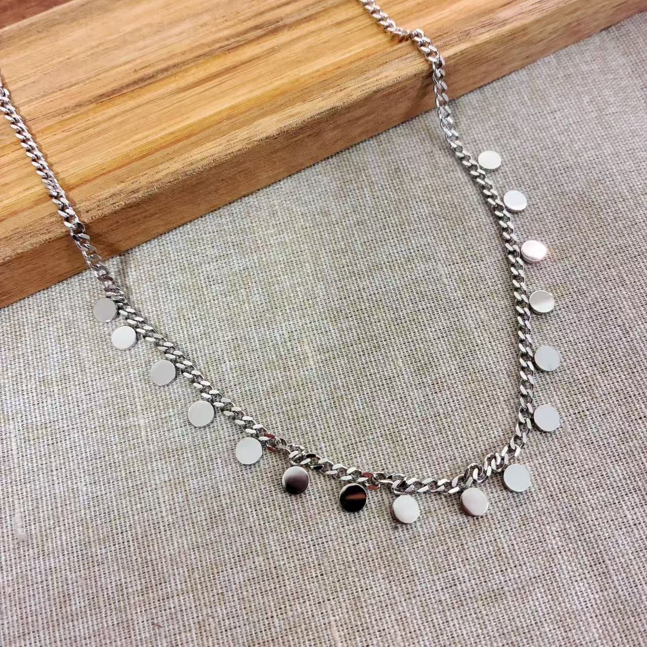 COLLANA DONNA CATENA E PALLINE IN ACCIAIO INOX 45CM