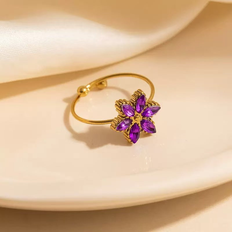[Offerte] Anello "Bocciolo di Luce" viola – Corolla di Cristalli Regolabile