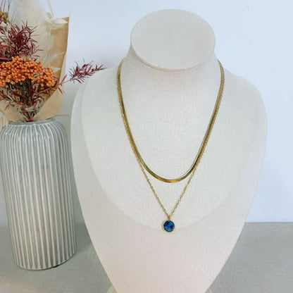 COLLANA DOPPIA SNACK E PUNTO LUCE COLORATO IN ACCIAIO INOX