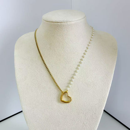 (C368)Collana Cuore con Perle e Catena