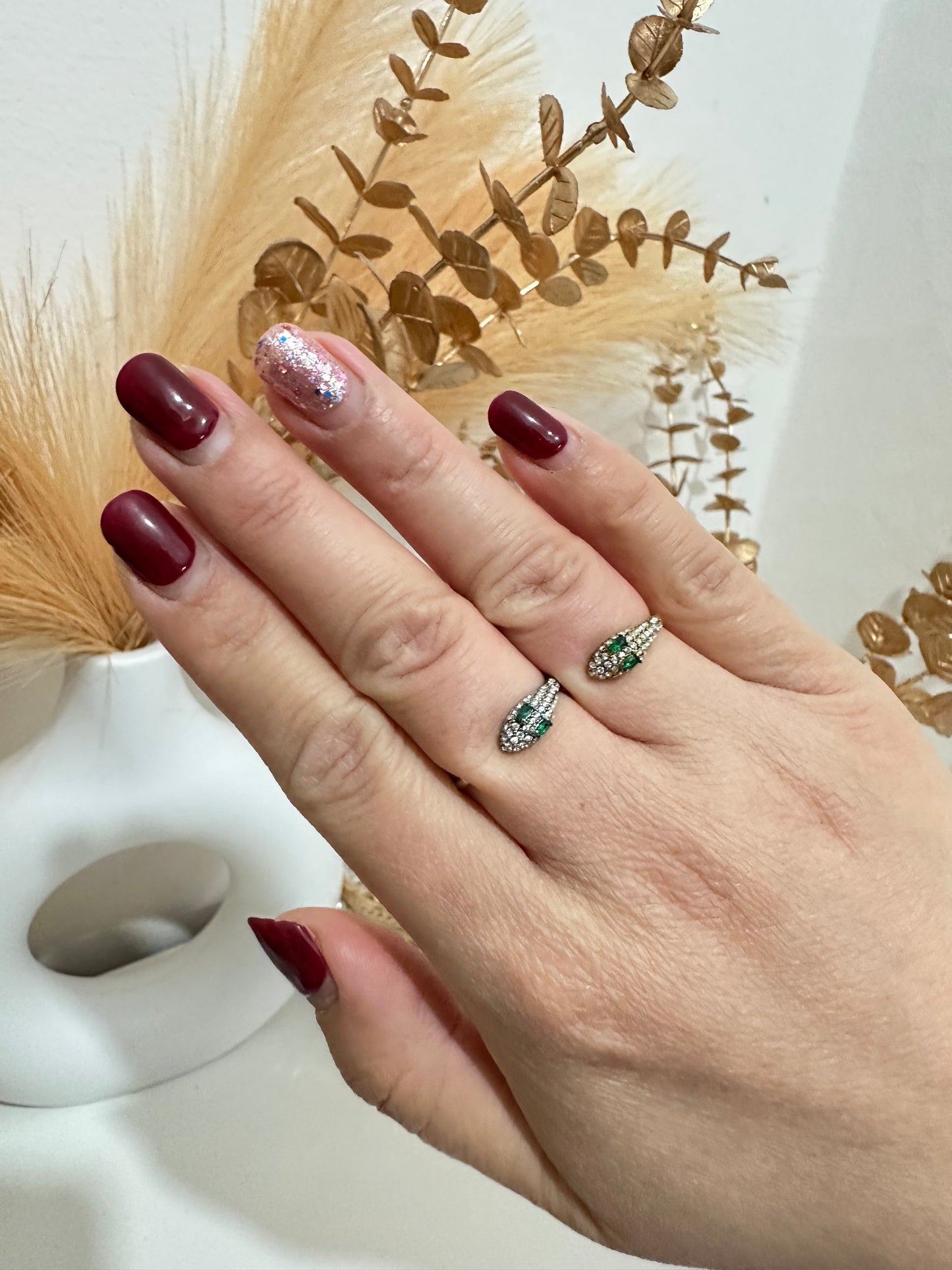 Anello serpente strass regolabile in acciaio inox (A46)