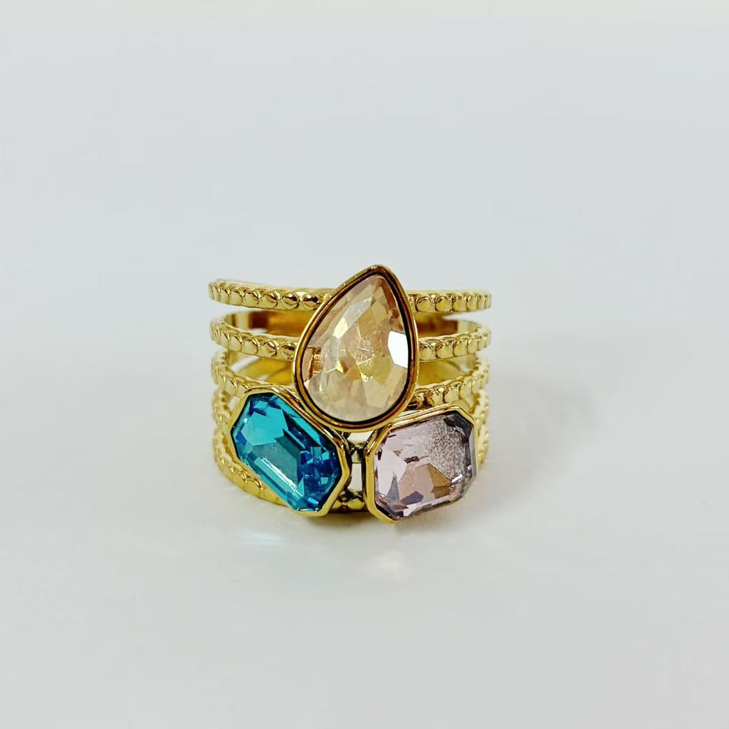 Anello “Tris di Cristalli” | regolabile | in acciaio inox