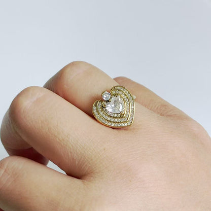 Anello Cuore a Triplo Strato con Zirconi – Acciaio Inossidabile