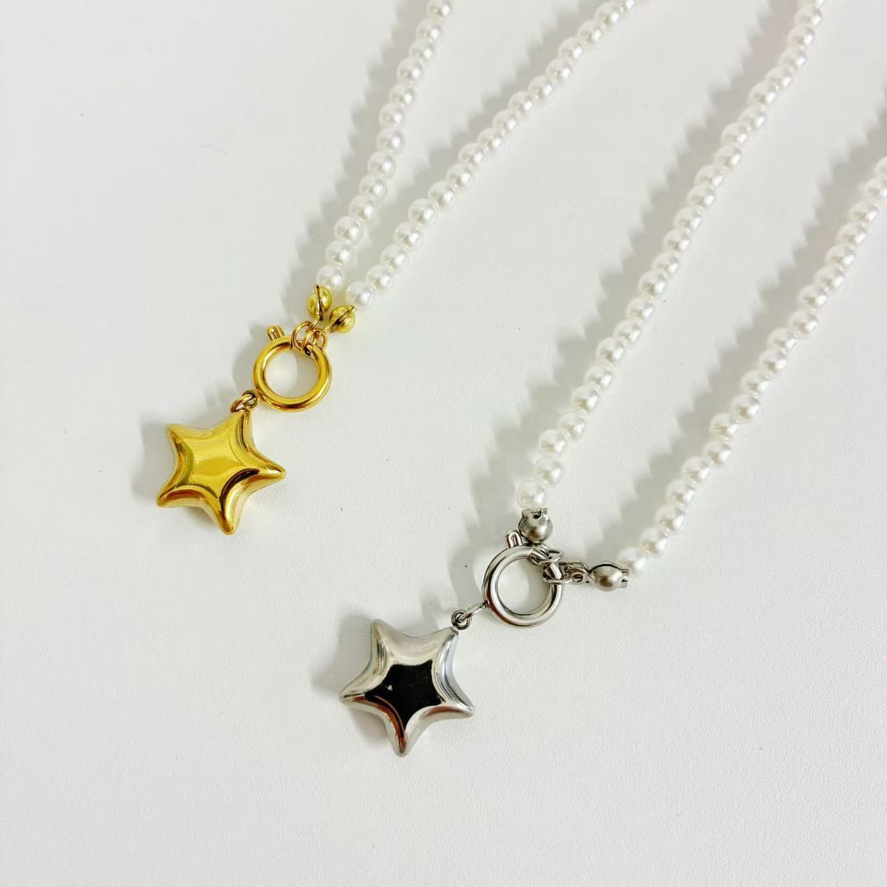 (C212)Collana ciondolo stella bombata in acciaio inox