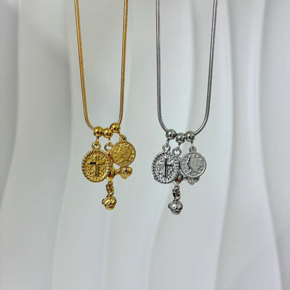 (C244)Collana cuore e madonnina in acciaio inox