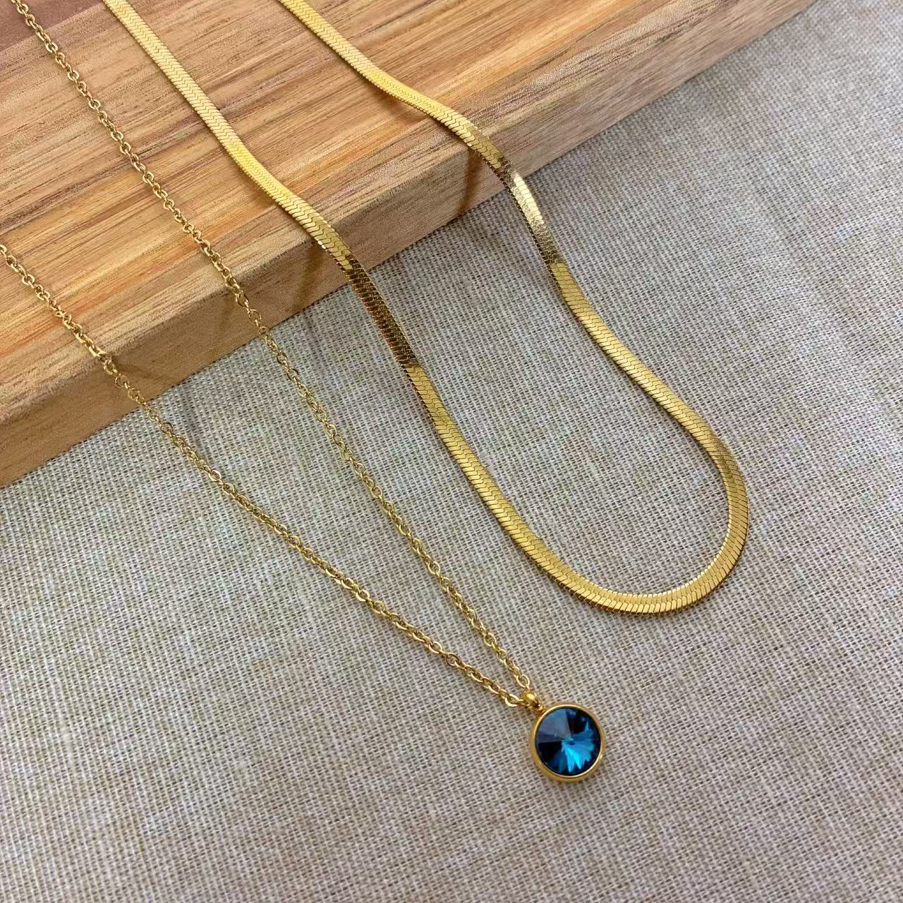 COLLANA DOPPIA SNACK E PUNTO LUCE COLORATO IN ACCIAIO INOX