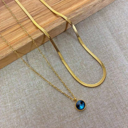 COLLANA DOPPIA SNACK E PUNTO LUCE COLORATO IN ACCIAIO INOX