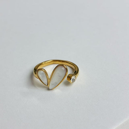 Anello Cuore in Madreperla con Zircone – Acciaio Inossidabile