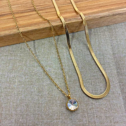 COLLANA DOPPIA SNACK E PUNTO LUCE COLORATO IN ACCIAIO INOX