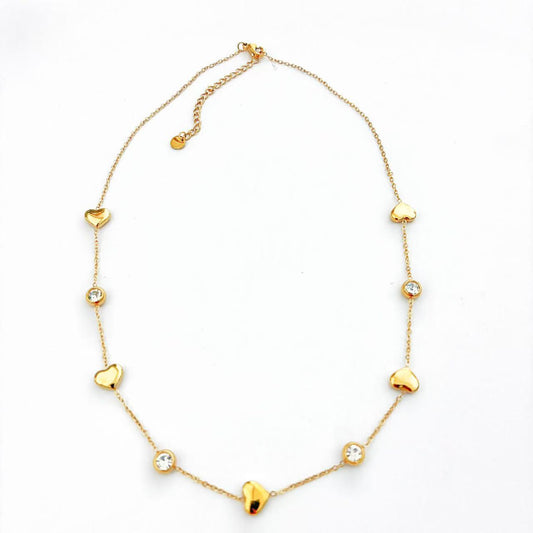 Collana Gold Hearts &amp; Crystals – Eleganza Delicata