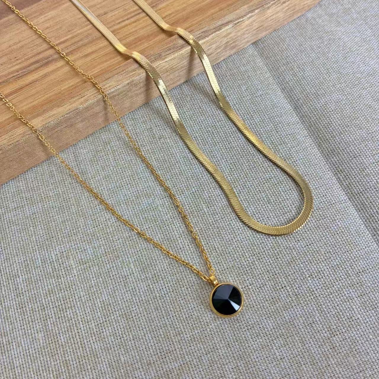 COLLANA DOPPIA SNACK E PUNTO LUCE COLORATO IN ACCIAIO INOX