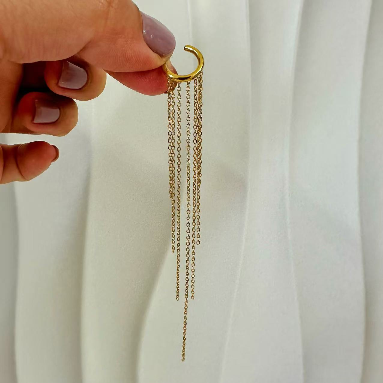 (E24)Ear cuff con frange in acciaio inox