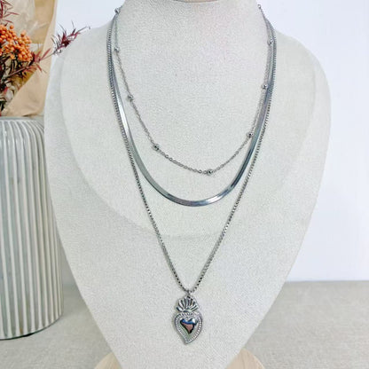 COLLANA 3 IN 1 SACRO CUORE IN ACCIAIO INOX