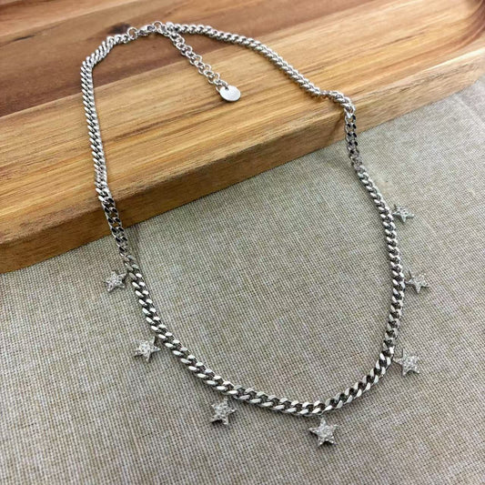 COLLANA CATENA CON STELLE IN ACCIAIO INOX