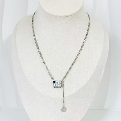 (C224)Collana pendente zircone in acciaio inox