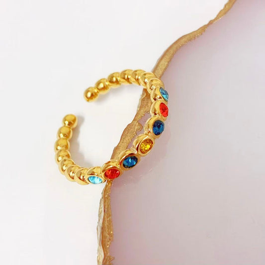 Anello Aperto con Dettagli a Sfera & Cristalli Multicolor – Vivacità Elegante