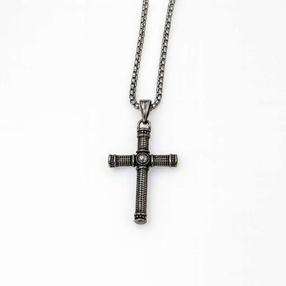 (C342)Collana Uomo Pendente Croce Vintage