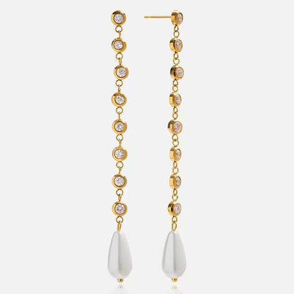 Orecchini Pendenti con Cristalli e Goccia Perlacea — Eleganza Slanciata e Luminosità Raffinata