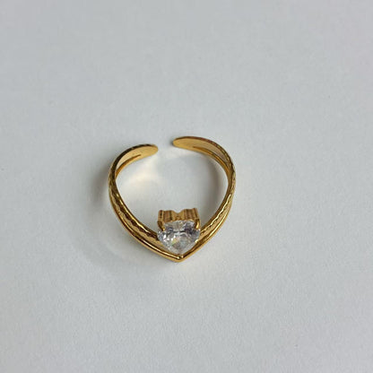 Anello Cuore Zircone – Acciaio Inossidabile Oro